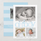 Lief Oh Jongen Blauwe Hart Collage Foto Geboorte Aankondiging (Voorkant / Achterkant)