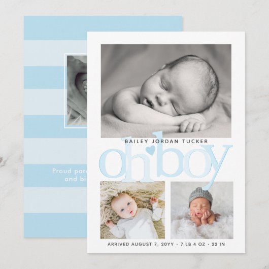 Lief Oh Jongen Blauwe Hart Collage Foto Geboorte Aankondiging (Voorkant / Achterkant)