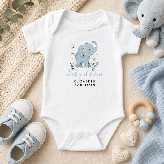 Lief Olifant Blauwe Baby Shower voor Jongen Romper