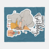 Lief olifant knuffel verjaardagssticker fleece deken (Voorkant (Horizontaal))