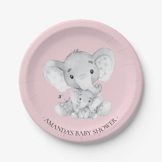 Lief Olifant Meisjes Baby shower 7" Bord (Voorkant)