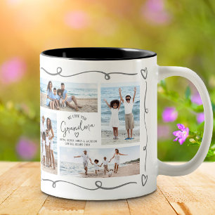 Lief Oma 4 Foto Hand Getekende Grijze Doodles Tweekleurige Koffiemok