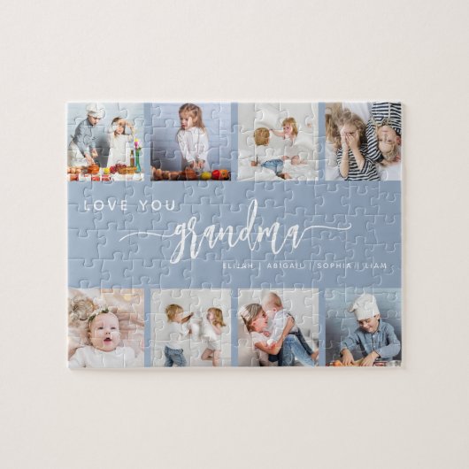 Lief Oma 8 Foto Collage Stof Blauw Legpuzzel (Horizontaal)