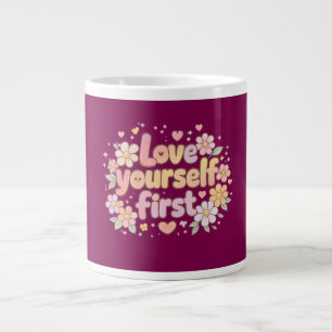 Lief Ontwerp met Bloemige Quote over Zelfliefde Grote Koffiekop