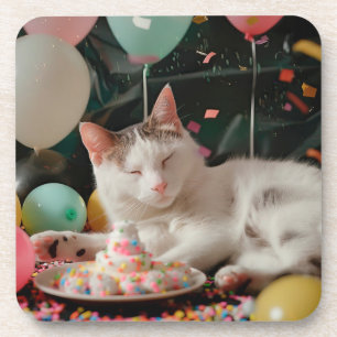 Lief Ontwerp voor de Verjaardag van een Kat Bier Onderzetter