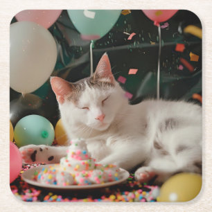 Lief Ontwerp voor de Verjaardag van een Kat Kartonnen Onderzetters
