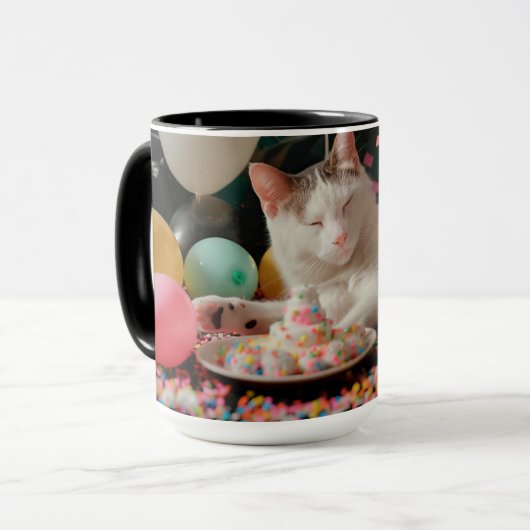 Lief Ontwerp voor de Verjaardag van een Kat Mok (Voorkant links)