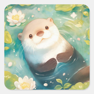 Lief Otter Sticker met Waterlelies