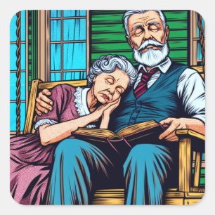 Lief Oud Paar Napping op de Voorportiek Vierkante Sticker