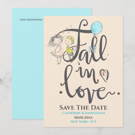 Lief paar verliefd teken typografie herfst liefde save the date (Voorkant / Achterkant)