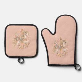 Lief paard van de draaimolen Vintage Kunst Ovenwant & Pannenlap Set