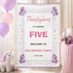 Lief Paars Pastelkleur Magisch Eenhoorn 5e Verjaar Spandoek