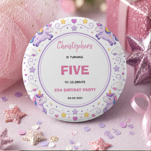 Lief Paars Pastelkleurig Magisch Eenhoorn 5e Verja Ronde Button 5,7 Cm