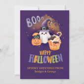 Lief paars spook- en pompoen-Halloween-groet Feestdagenkaart (Voorkant)