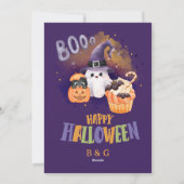 Lief paars spook- en pompoen-Halloween-groet Feestdagenkaart (Achterkant)