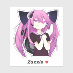 Lief Paarse en zwarte anime meisje met kattenoren Sticker
