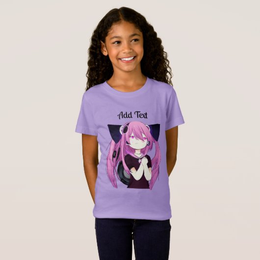 Lief Paarse en zwarte anime meisje met kattenoren T-shirt (Voorkant volledig)