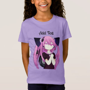 Lief Paarse en zwarte anime meisje met kattenoren T-shirt