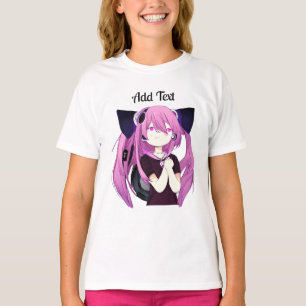 Lief Paarse en zwarte anime meisje met kattenoren T-shirt