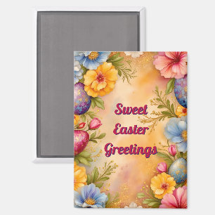 ~ LIEF PAAS GROET ~ Eieren Bloemen ~ Magneet