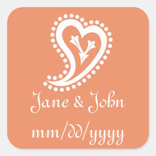 Lief Paisley Harten in Koraal Sticker (Voorkant)