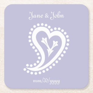 Lief Paisley Harten in Lavendel Papier Onderzetter