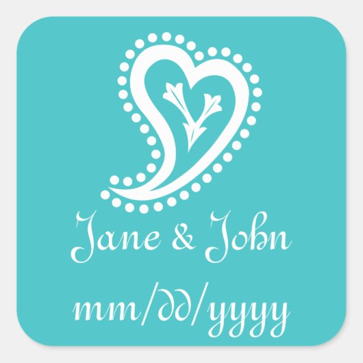 Lief Paisley Harten in Turquoise Sticker (Voorkant)