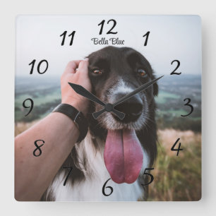 Lief Persoonlijke Hond Foto Vierkante Wandklok