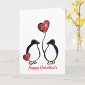 Lief pinguïn koppel valentijnsdag kaart (Gele Bloem)