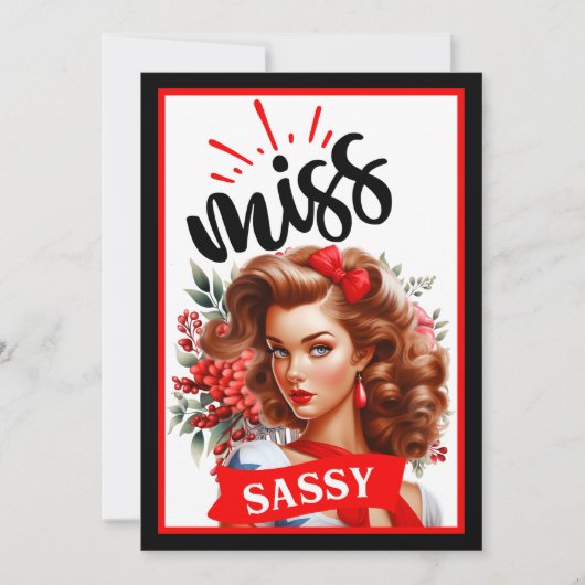 Lief Pinup_ Meisje Sassy Kaart (Voorkant)