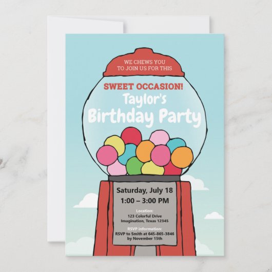 Lief plezier! Gumball thema verjaardagsuitnodiging Kaart (Voorkant)