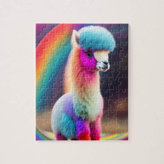 Lief pluizig klein Schattige kleurrijk Alpaca Legpuzzel (Verticaal)