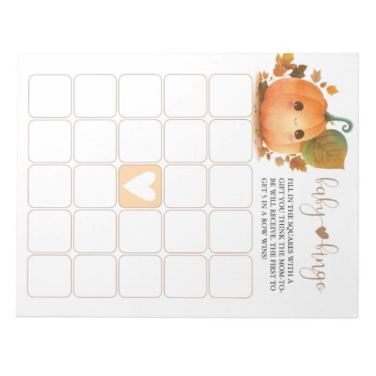 Lief pompoen Herfst Baby Bingo Notitieblok (Voorkant)