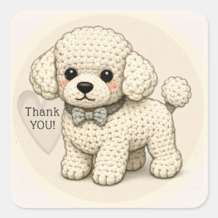 Lief Poodle Puppy Feest Gebreide Illustratie Vierkante Sticker