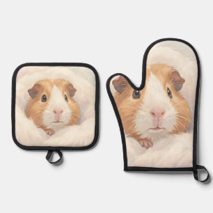 Lief portret van een pluizige cavia ovenwant & pannenlap set