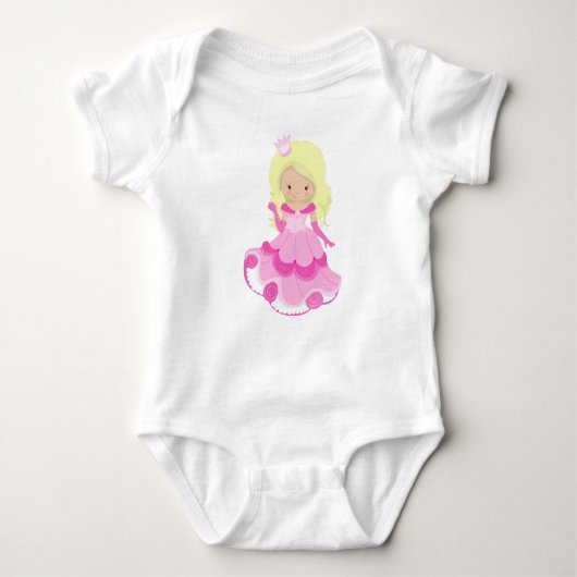 Lief prinsesje, kroon, roze jurk, blond haar romper (Voorkant)