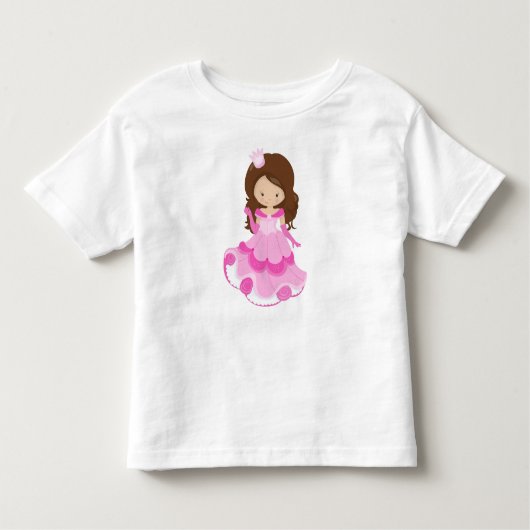 Lief prinsesje, kroon, roze jurk, bruin haar kinder shirts (Voorkant)