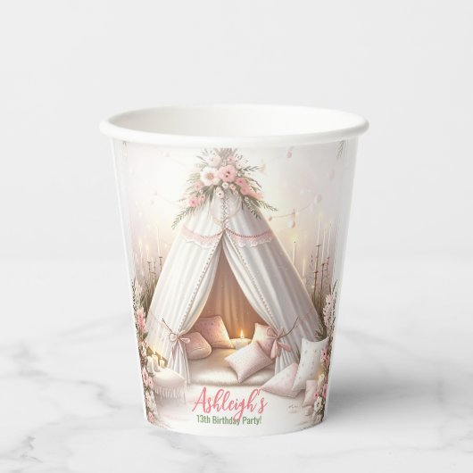 Lief pyjamafeest meisje sleepover verjaardag papieren bekers (Voorkant)