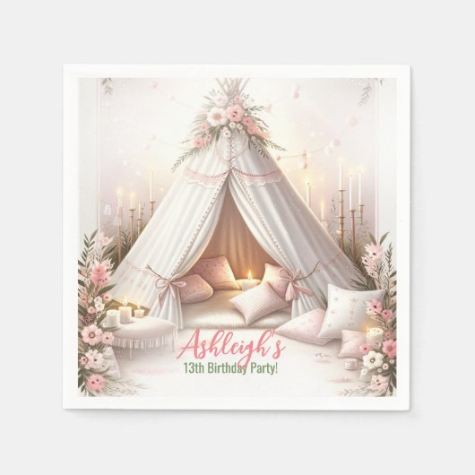 Lief pyjamafeest meisje sleepover verjaardag servet (Voorkant)