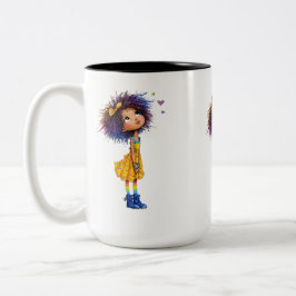 Lief Regenboogmeisje Whimsical Kleurrijke Kunst Tweekleurige Koffiemok