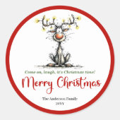 Lief rendier grappige speelse Kerst sticker kunst (Voorkant)