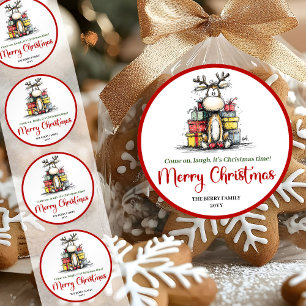 Lief rendier met een eigen karakter, cute kerst st ronde sticker
