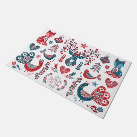 Lief Rode Marine Kerst Scandinavische Volks Kunst Deurmat (Schuin)