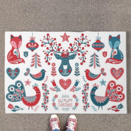 Lief Rode Marine Kerst Scandinavische Volks Kunst Deurmat