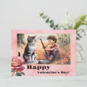 Lief Romantisch Grappig Kat Gelukkig Valentijnsdag Feestdagenkaart (Staand voorkant)