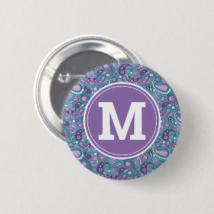 Lief rommelig-chic paars en blauw paisley ronde button 5,7 cm