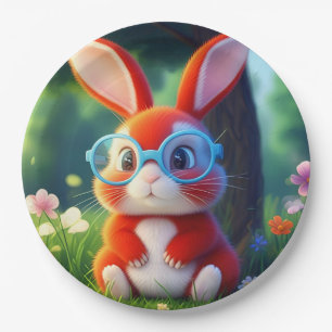 Lief rood konijn zittend onder boom papieren bordje