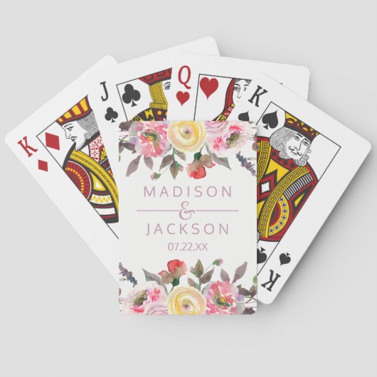 Lief Roos Waterverf Bloemen bruiloft gunst Speelkaarten (Achterkant)