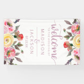 Lief Roos Waterverf Bloemen bruiloft Welkom Spandoek (Horizontaal)