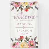 Lief Roos Waterverf Bloemen bruiloft Welkom Spandoek (Verticaal)